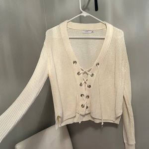 Lace up cream sweater